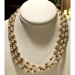 Vintage 3 Strand Multicolor FW 5.8mm Pearl 18'' Necklace Sterling 925 Silver 52g